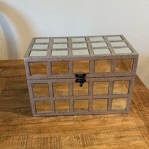Silver Mirrored Wooden Storage Box, Red Speckles, Black Interior 10.5”x6.5”x7”